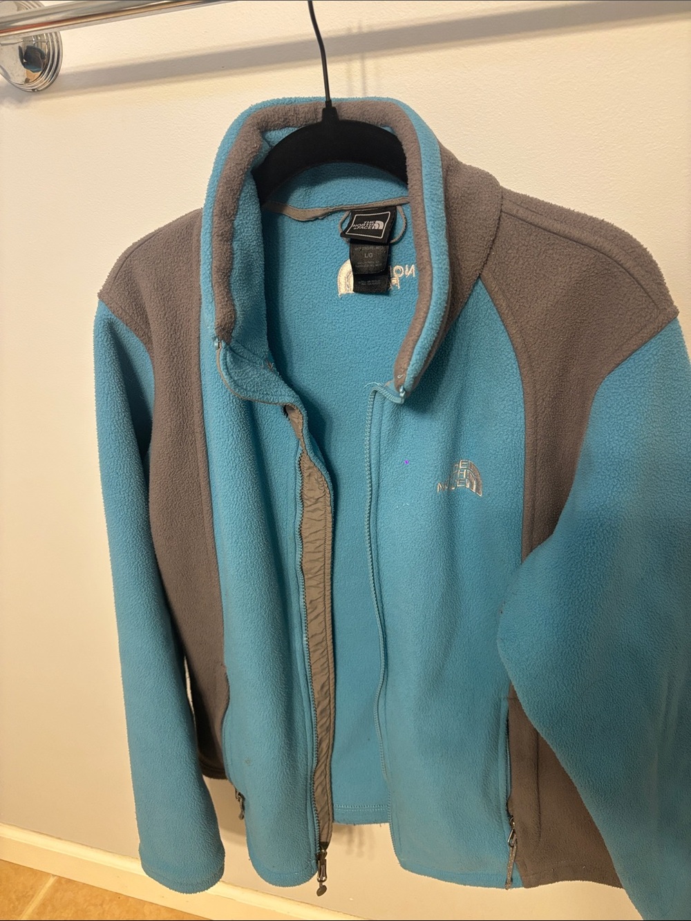 The North Face Aqua Blue and Gray Zip Fleece Jacket